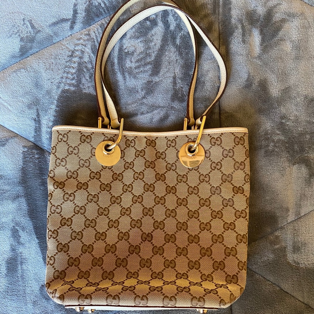 Authentic Gucci canvas print bucket tote